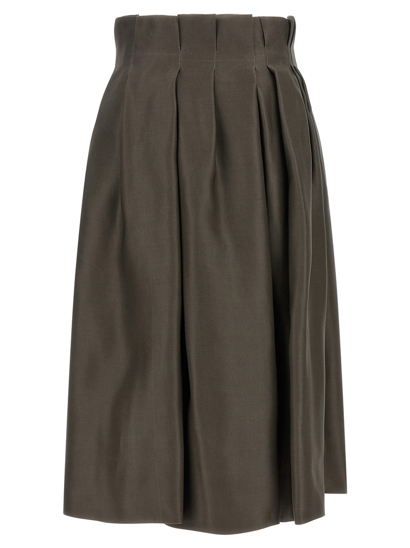 Brown Silk Midi Skirt