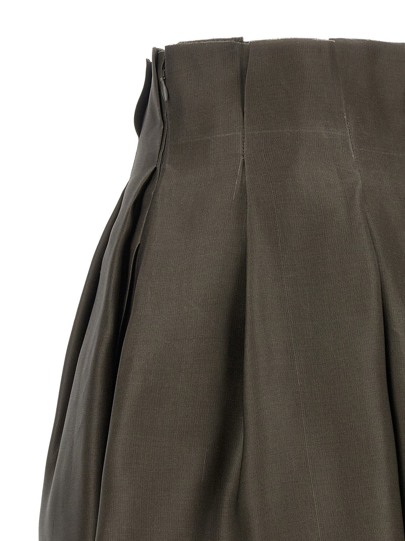 Brown Silk Midi Skirt