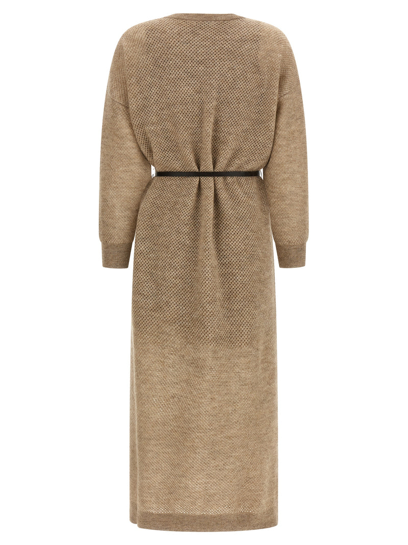 Beige Wool Midi Dress
