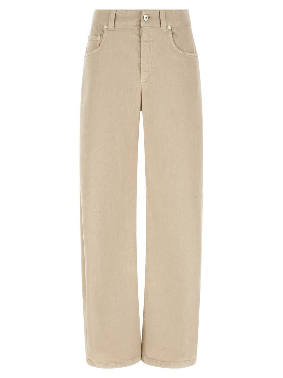 Beige Cotton Casual Pants