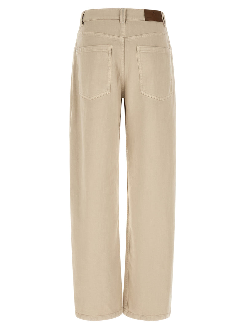 Beige Cotton Casual Pants