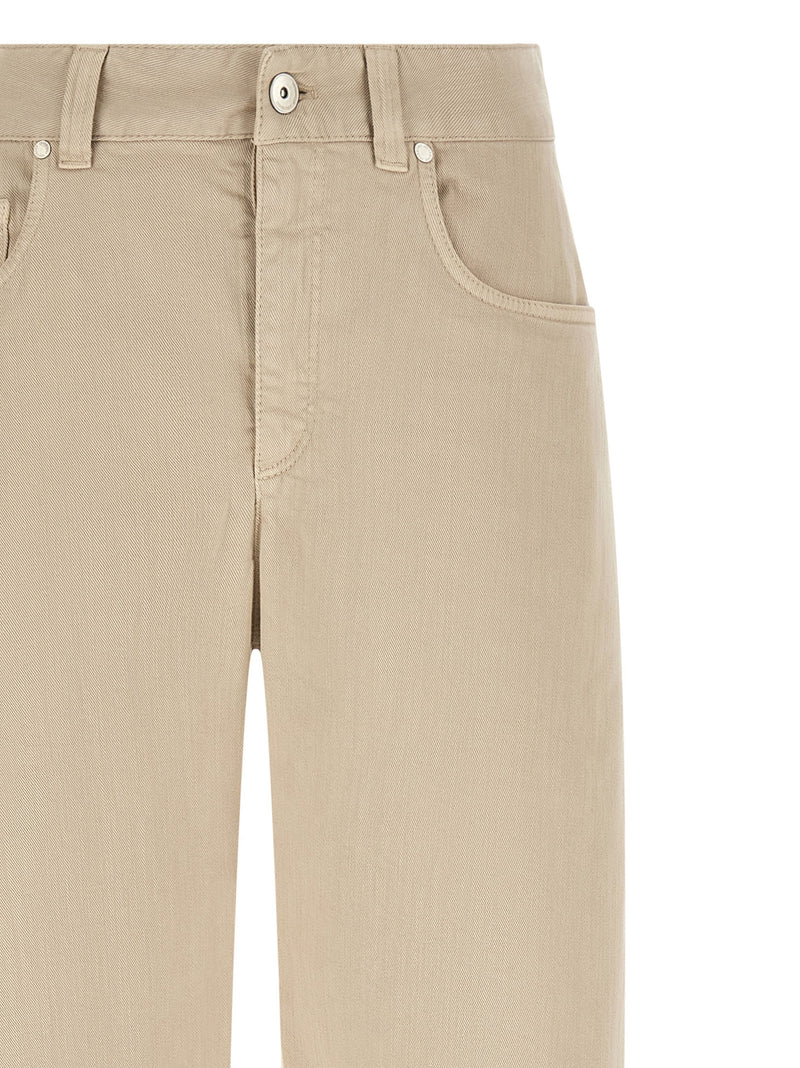 Beige Cotton Casual Pants