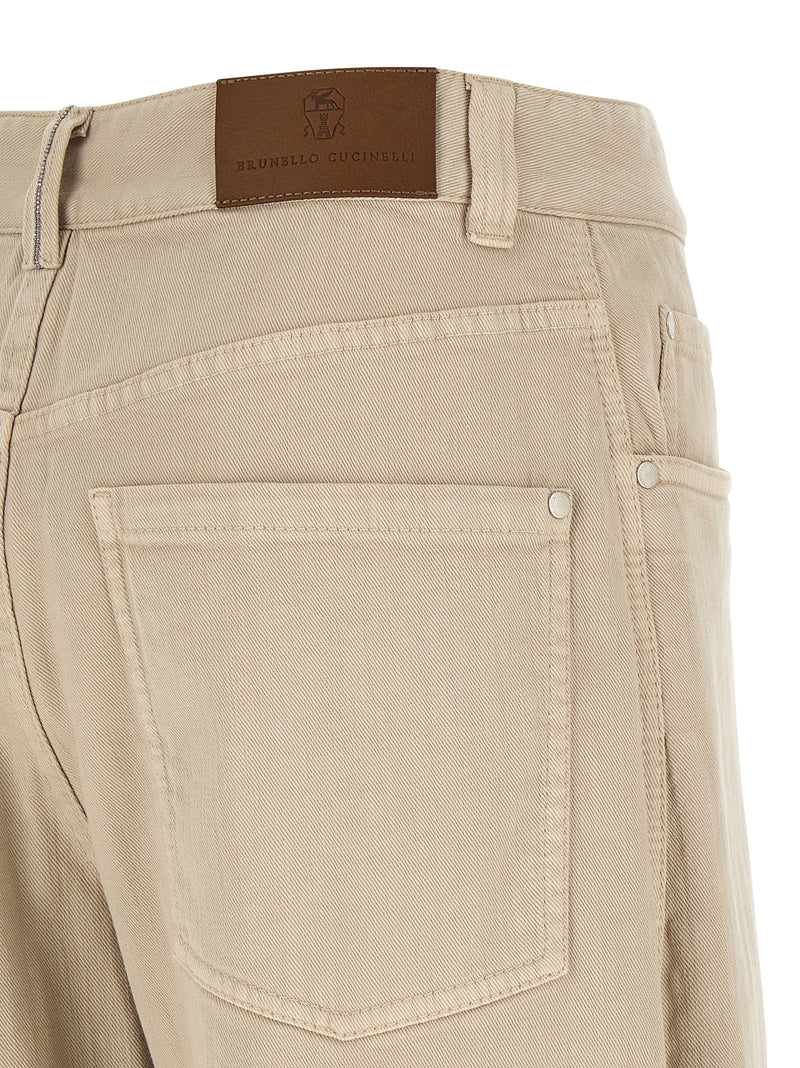 Beige Cotton Casual Pants