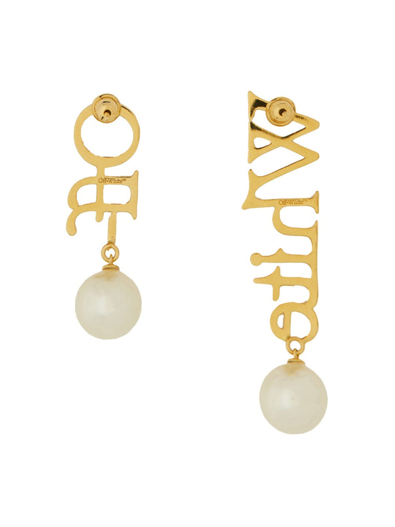 Off-White Logo-Embossed Brass Earrings — Gold