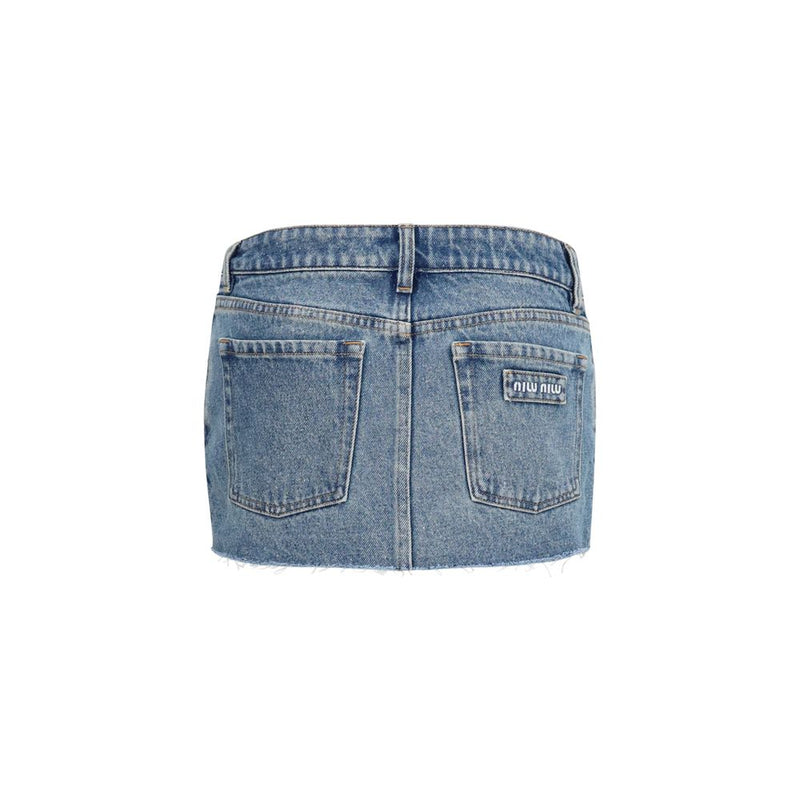Blue Cotton Mini Skirt