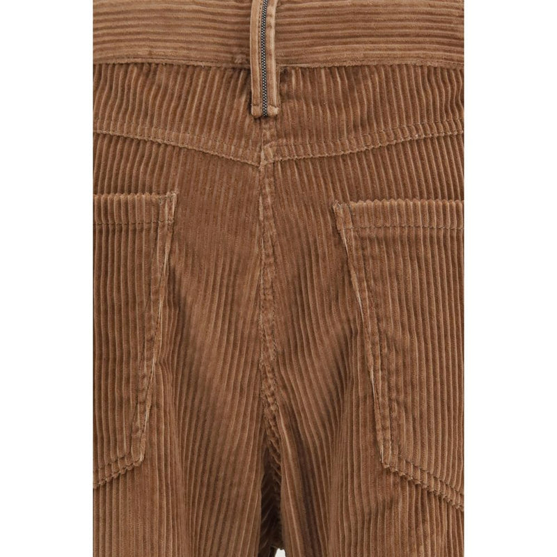 Brown Cotton Casual Pants