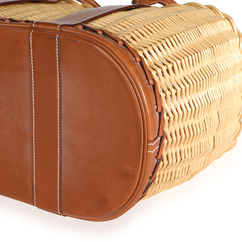 Hermès Fauve Barenia Wicker Osier Garden Party 36 Beige; Brown Leather; Straw/raffia Handbag