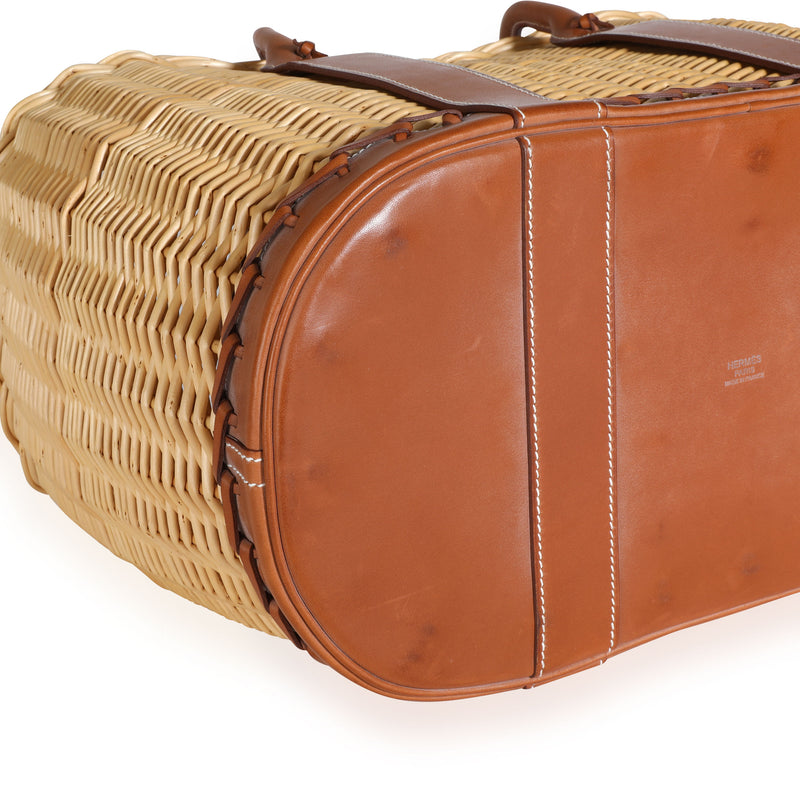 Hermès Fauve Barenia Wicker Osier Garden Party 36 Beige; Brown Leather; Straw/raffia Handbag