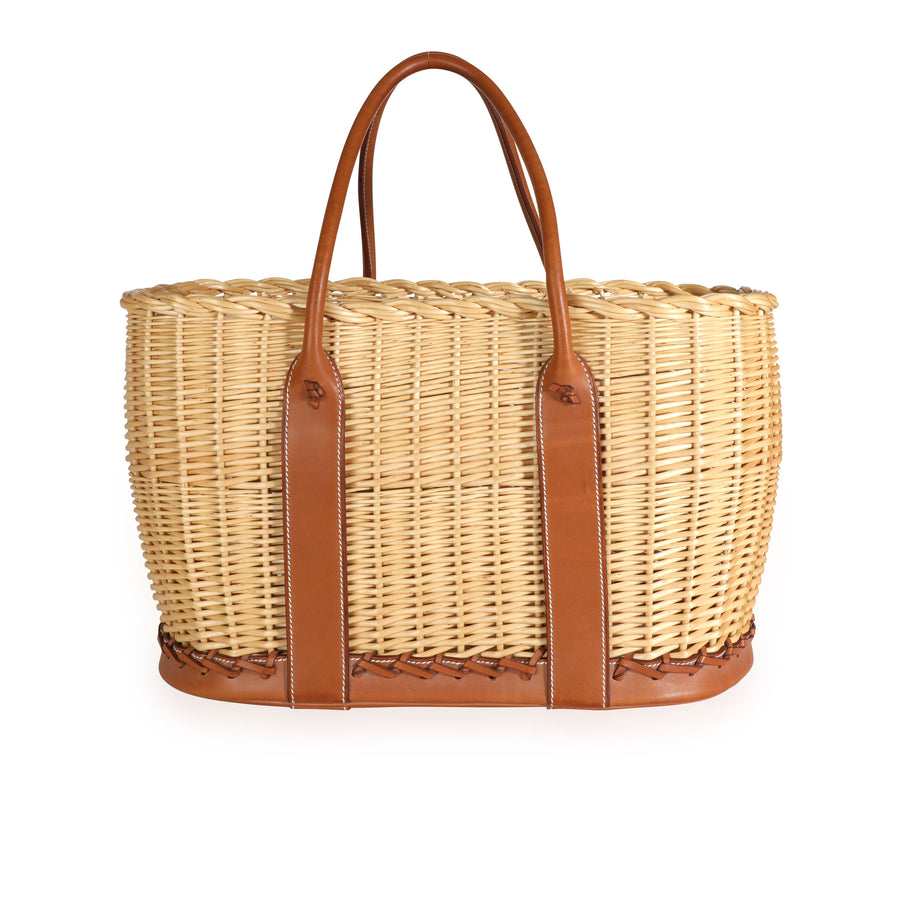 Hermès Fauve Barenia Wicker Osier Garden Party 36 Beige; Brown Leather; Straw/raffia Handbag