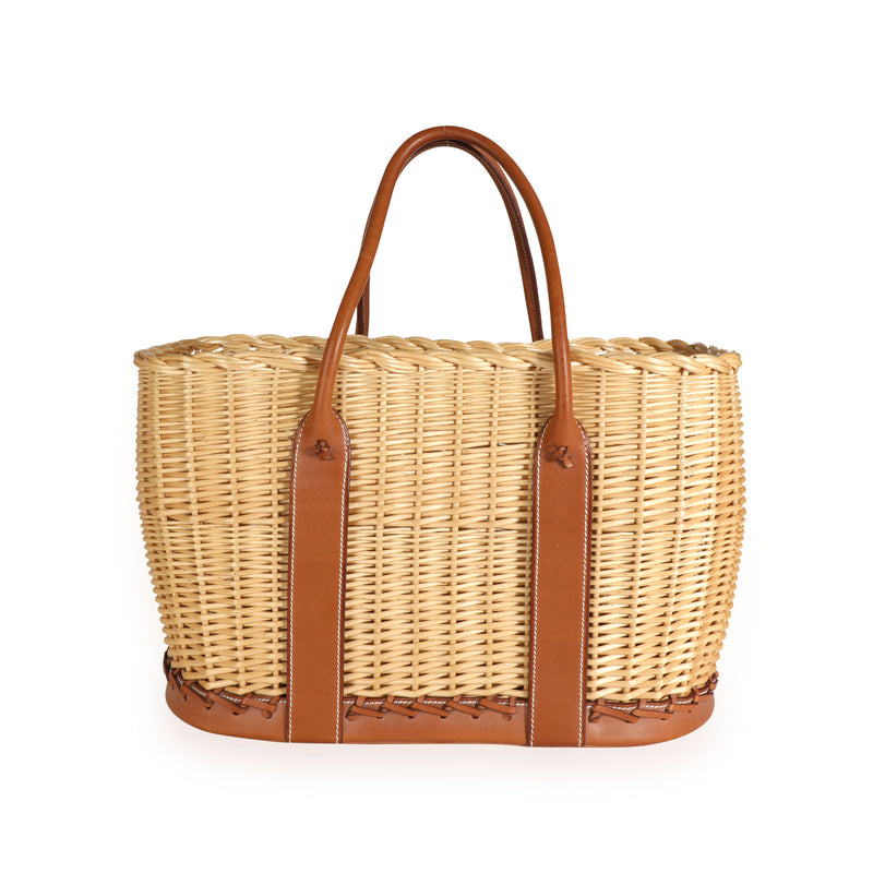 Hermès Fauve Barenia Wicker Osier Garden Party 36 Beige; Brown Leather; Straw/raffia Handbag