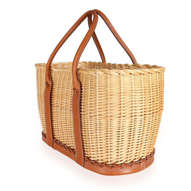 Hermès Fauve Barenia Wicker Osier Garden Party 36 Beige; Brown Leather; Straw/raffia Handbag
