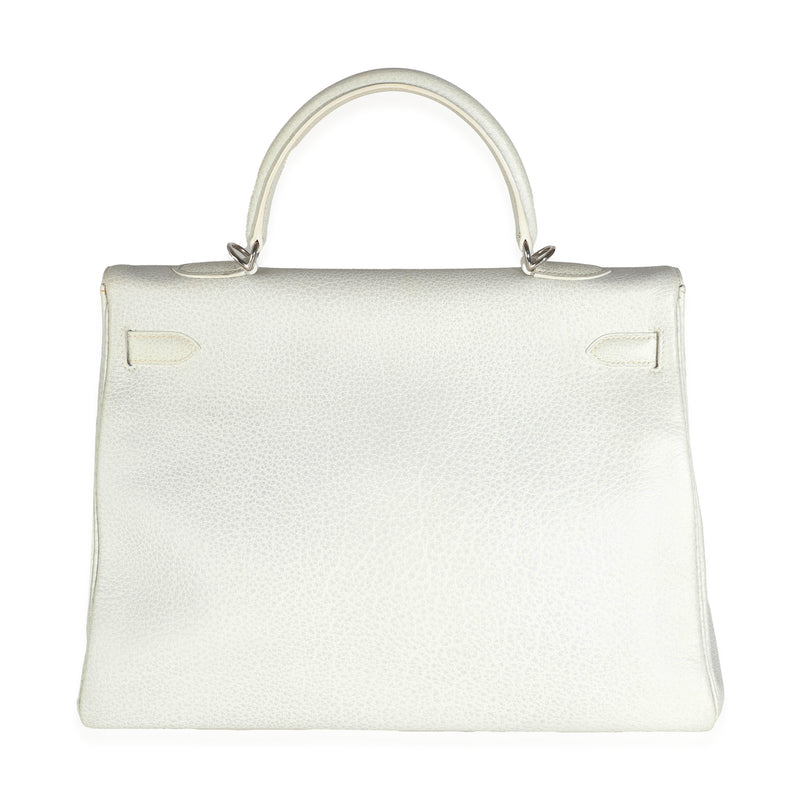 Hermès Gris Perle White Buffalo Skipper Dalmatian Retourne Kelly 35 Phw Gray Leather Handbag