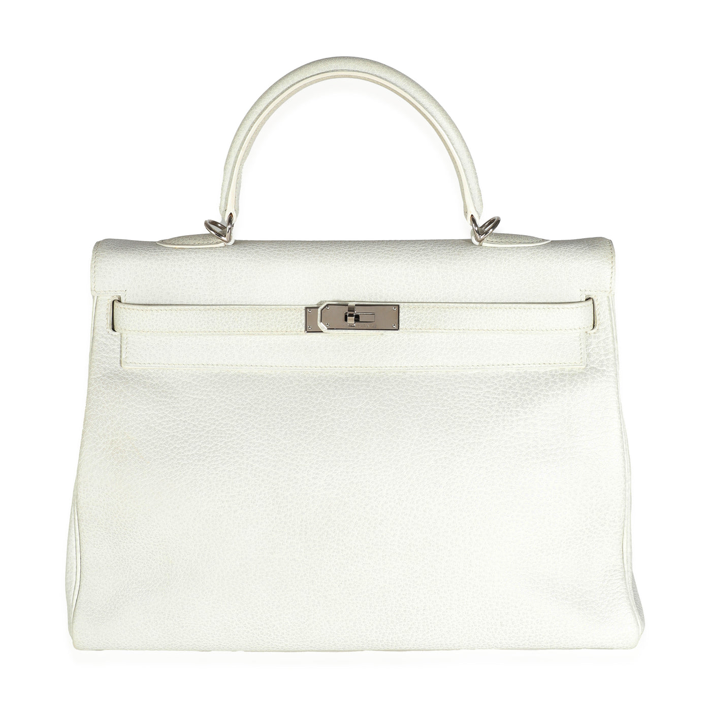 Hermès Gris Perle White Buffalo Skipper Dalmatian Retourne Kelly 35 Phw Gray Leather Handbag