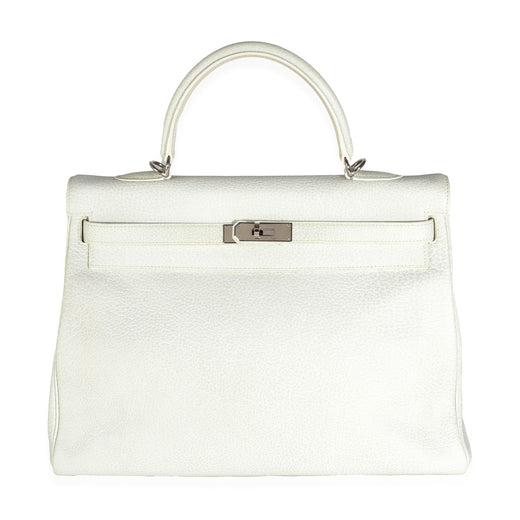 Hermès Gris Perle White Buffalo Skipper Dalmatian Retourne Kelly 35 Phw Gray Leather Handbag