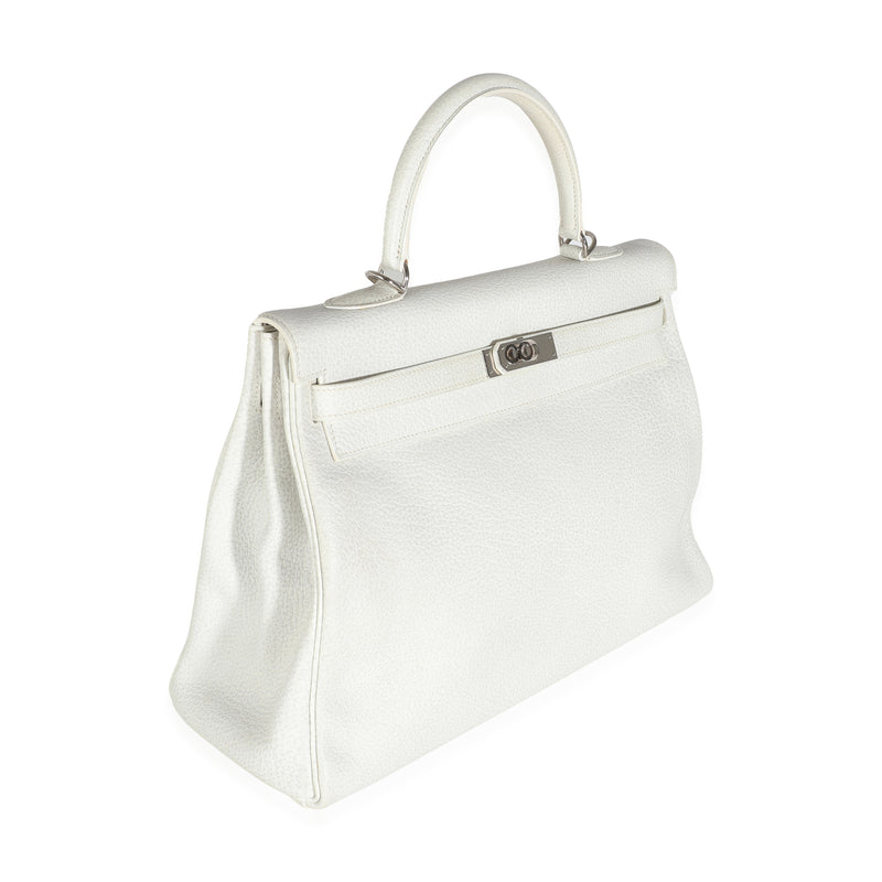 Hermès Gris Perle White Buffalo Skipper Dalmatian Retourne Kelly 35 Phw Gray Leather Handbag