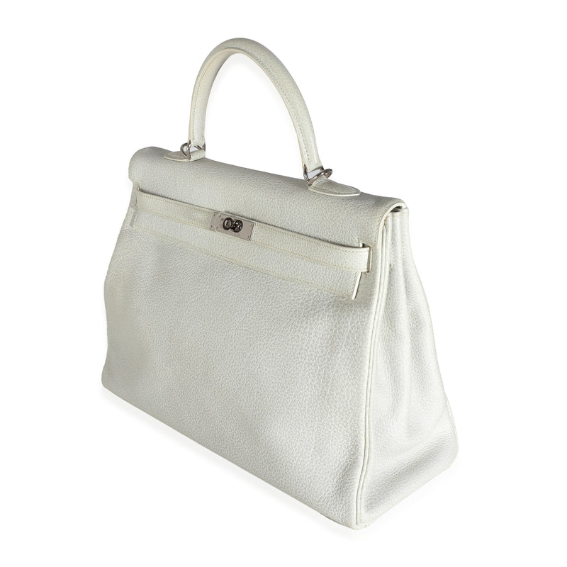 Hermès Gris Perle White Buffalo Skipper Dalmatian Retourne Kelly 35 Phw Gray Leather Handbag