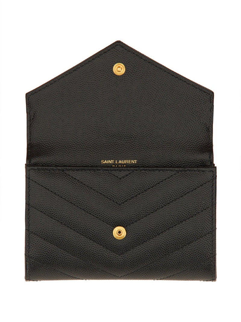 Saint Laurent Cassandre Envelope Wallet — Black Calfskin & Purses