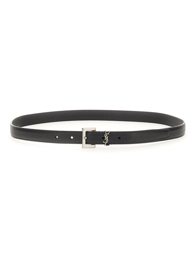 Saint Laurent Cassandre Belt — Black Main: Calf Skin