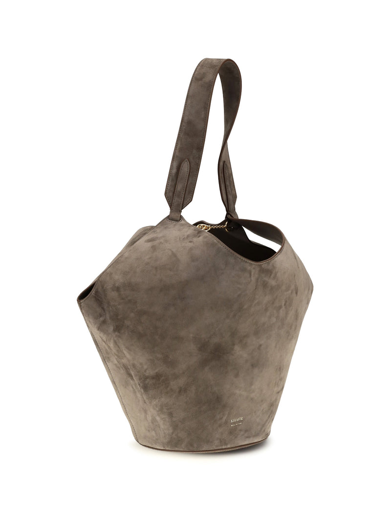 Khaite Lotus Shoulder Bag — Gray Calf Leather Bos Taurus