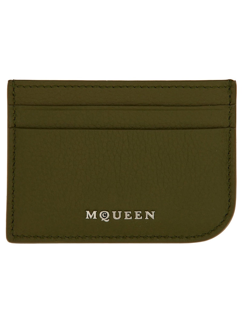Alexander Mcqueen Calf Leather Card Case — Green Main: Skin Wallets & Purses