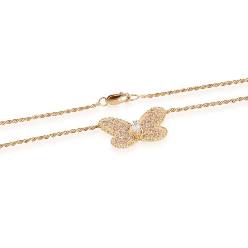 Graff Pink & White Diamond Butterfly Necklace 18k Yellow Gold 0.75 Ctw Pendant