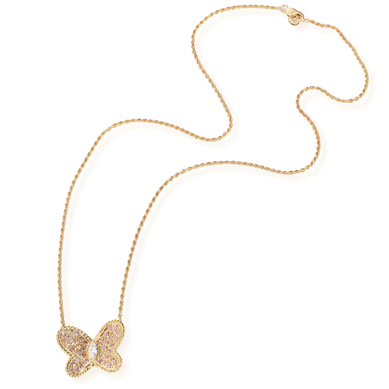 Graff Pink & White Diamond Butterfly Necklace 18k Yellow Gold 0.75 Ctw Pendant