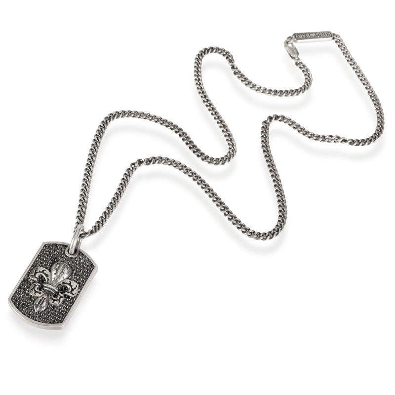 King Baby Pave Black Diamond Fleur-De-Lis Relic Dog Tag Pendant Silver 925