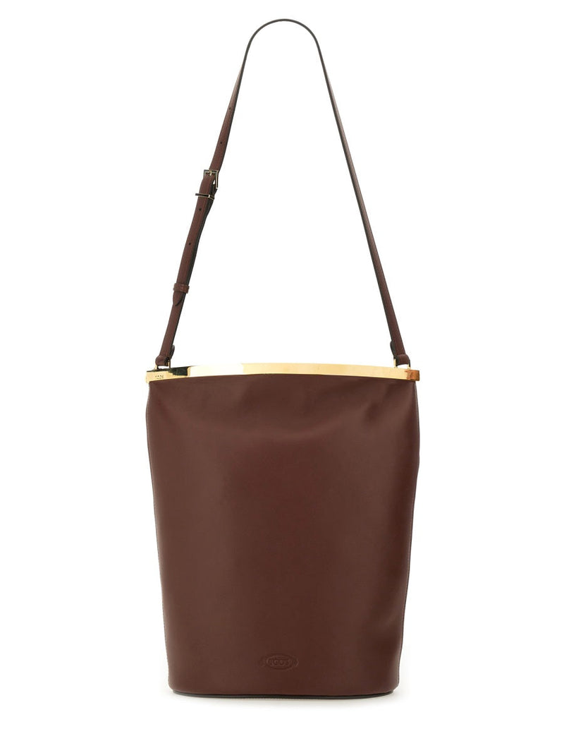 Tods Full-Grain Leather Bucket Bag — Brown