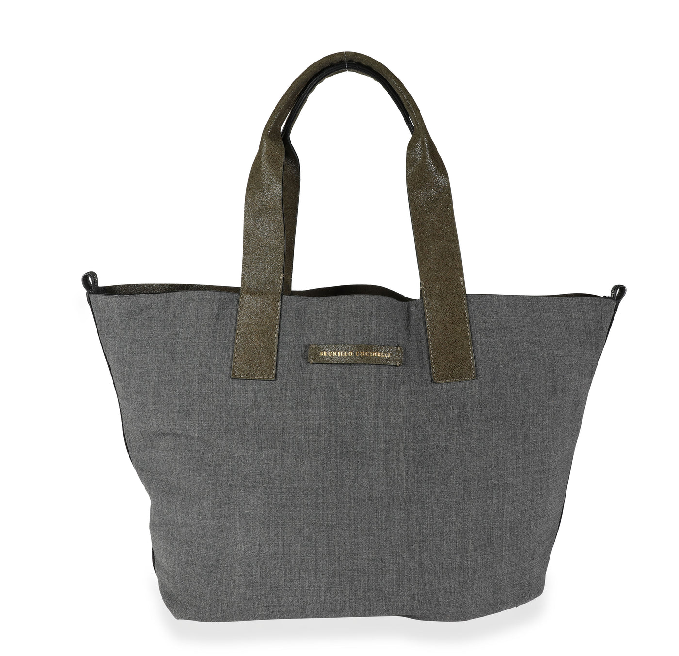 Brunello Cucinelli Olive Suede & Gray Wool Reversible Tote Green Handbag