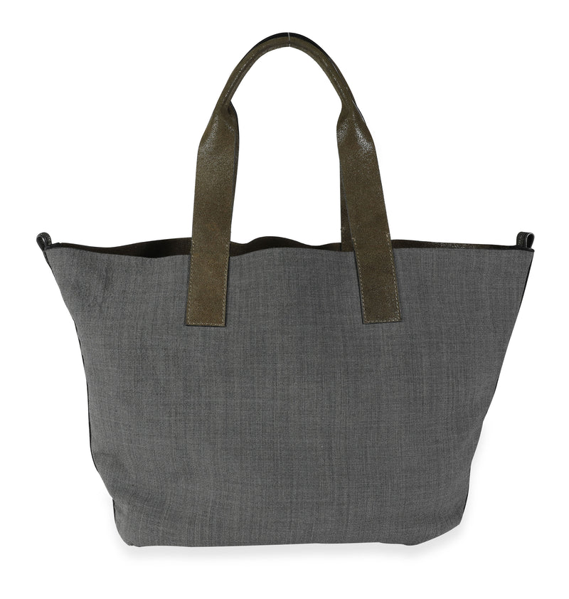 Brunello Cucinelli Olive Suede & Gray Wool Reversible Tote Green Handbag
