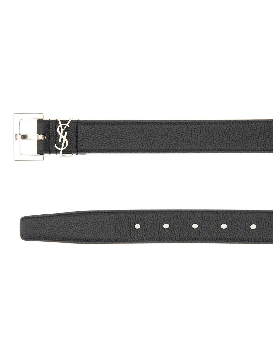 Saint Laurent Cassandre Belt — Black Calf Leather