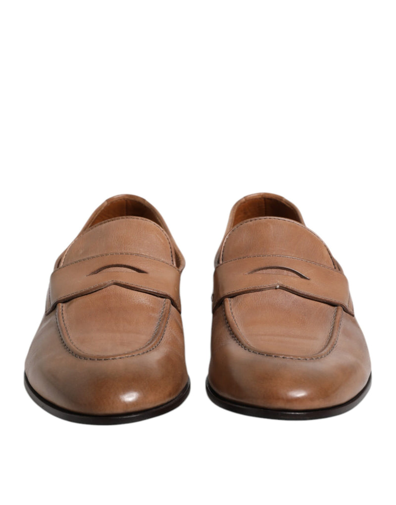 Brown Leather Slip-On Loafers