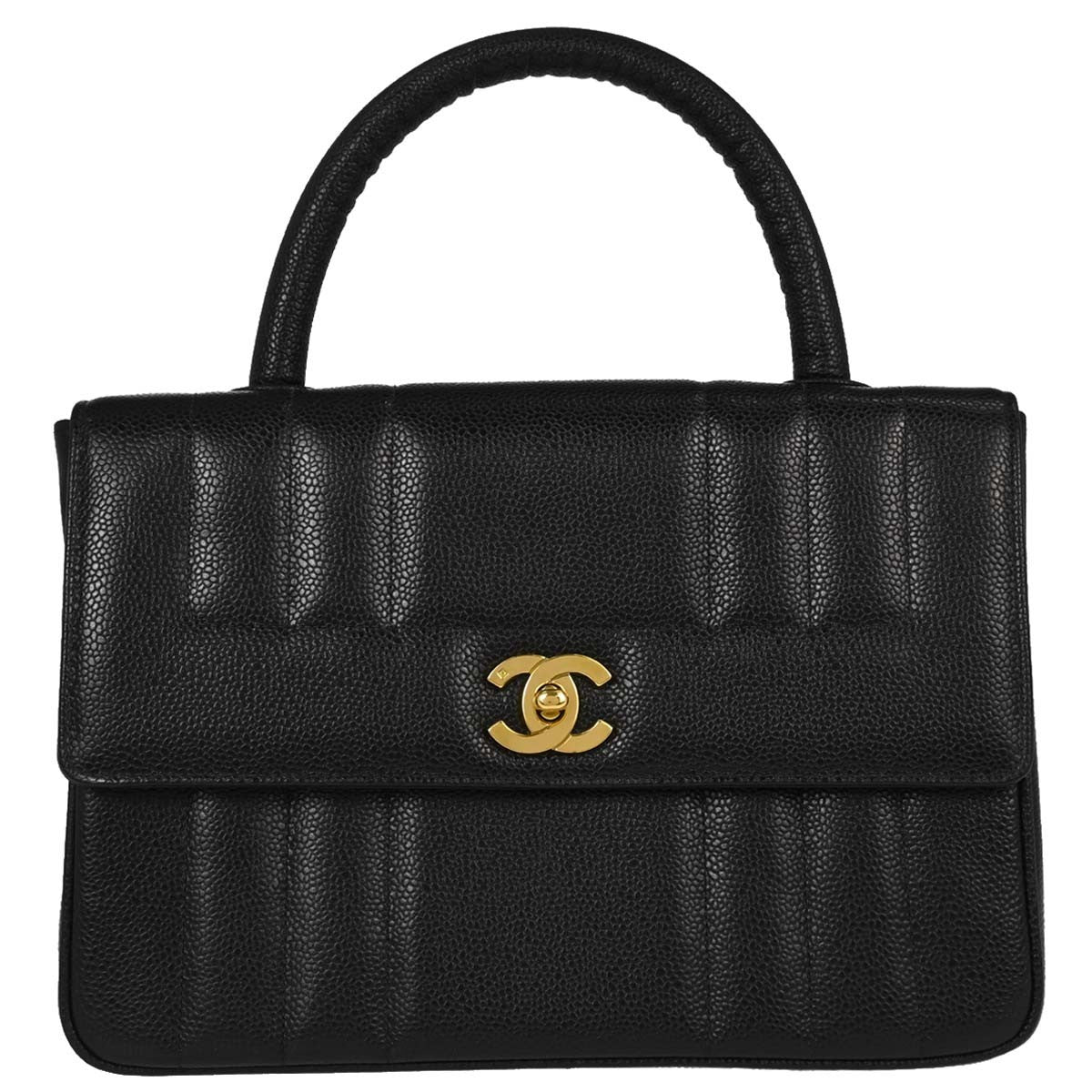 Chanel Vintage Top Handle Vertical Quilt Caviar Black Leather Bag