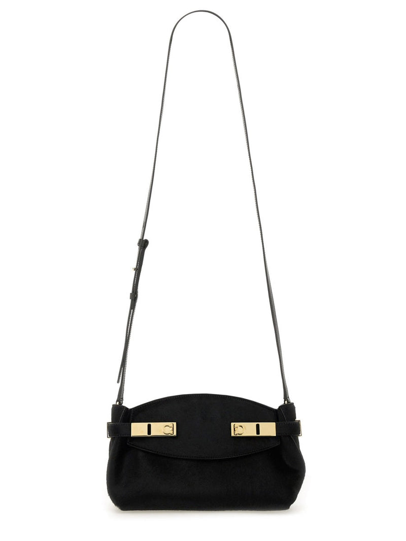 Ferragamo Hug Clutch — Black Short Hair Calf