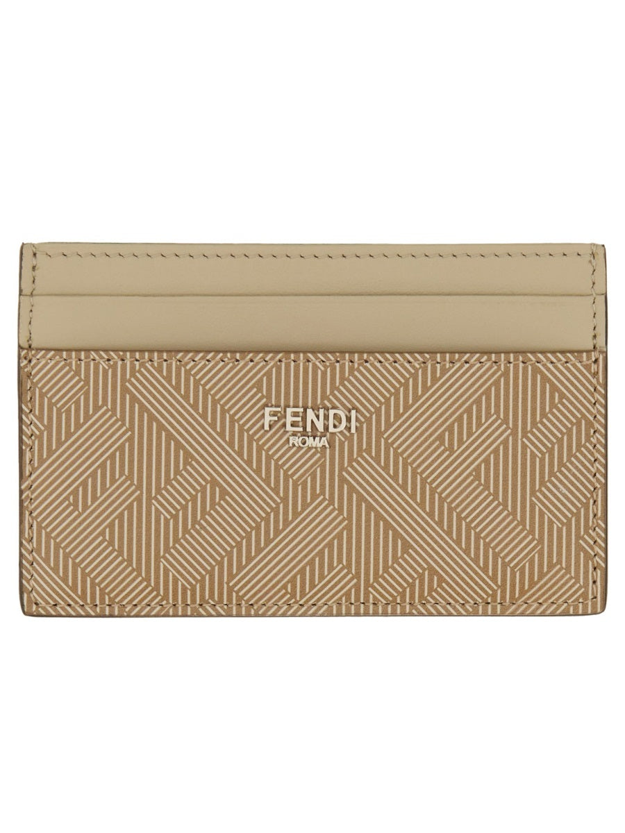 Fendi Shadow Card Case — Beige Leather Wallets & Purses