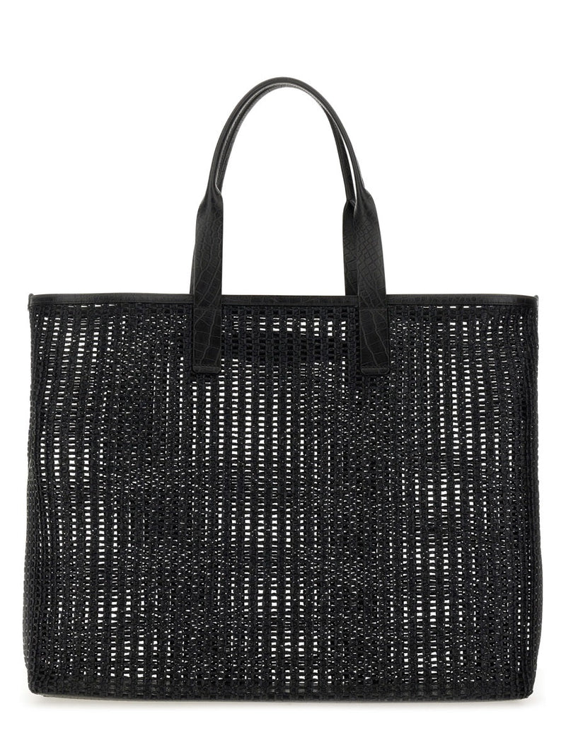 Dolce & Gabbana Woven Mesh Cotton Tote Bag — Black