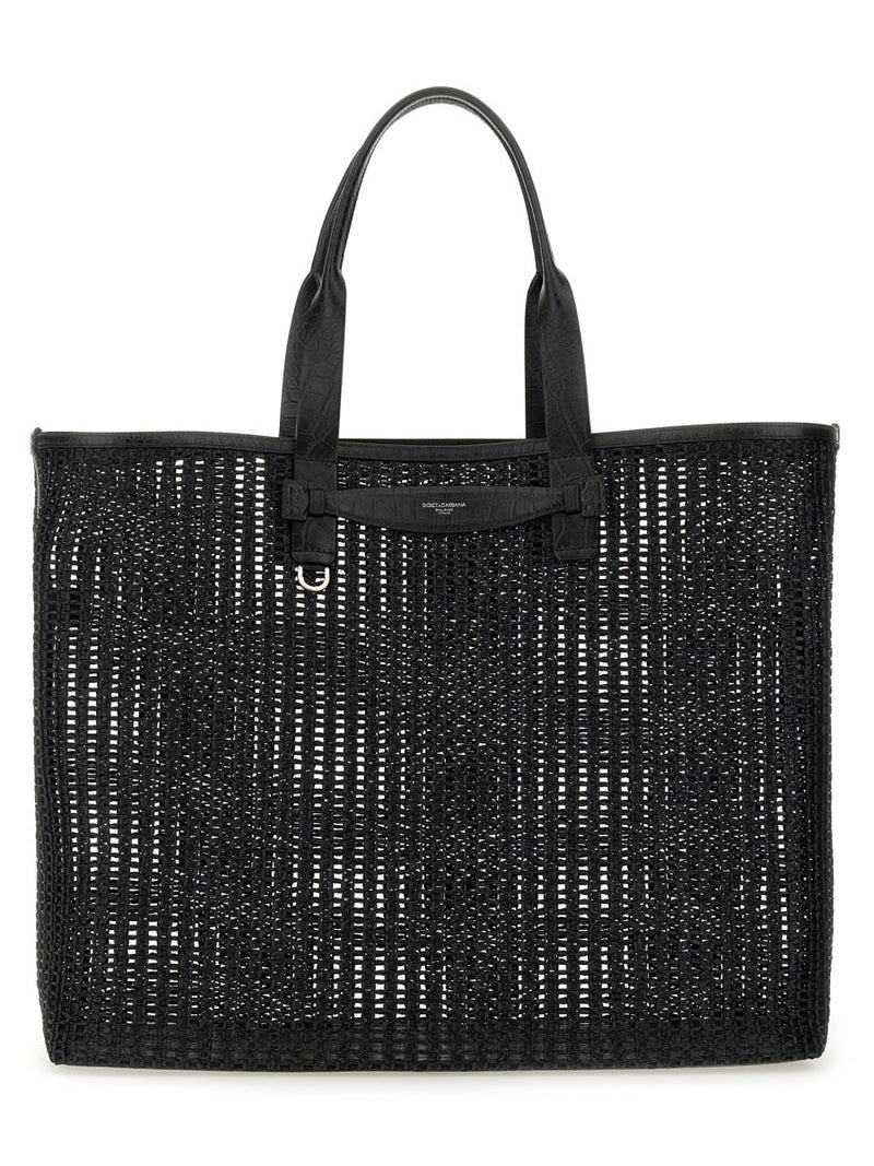 Dolce & Gabbana Woven Mesh Cotton Tote Bag — Black