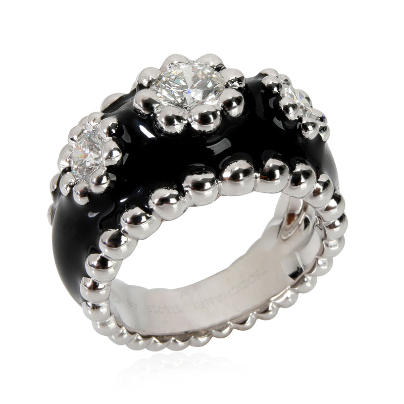 Vintage Chanel Diamond & Enamel Cocktail Ring 18kt White Gold 0.9 Ctw Fashion