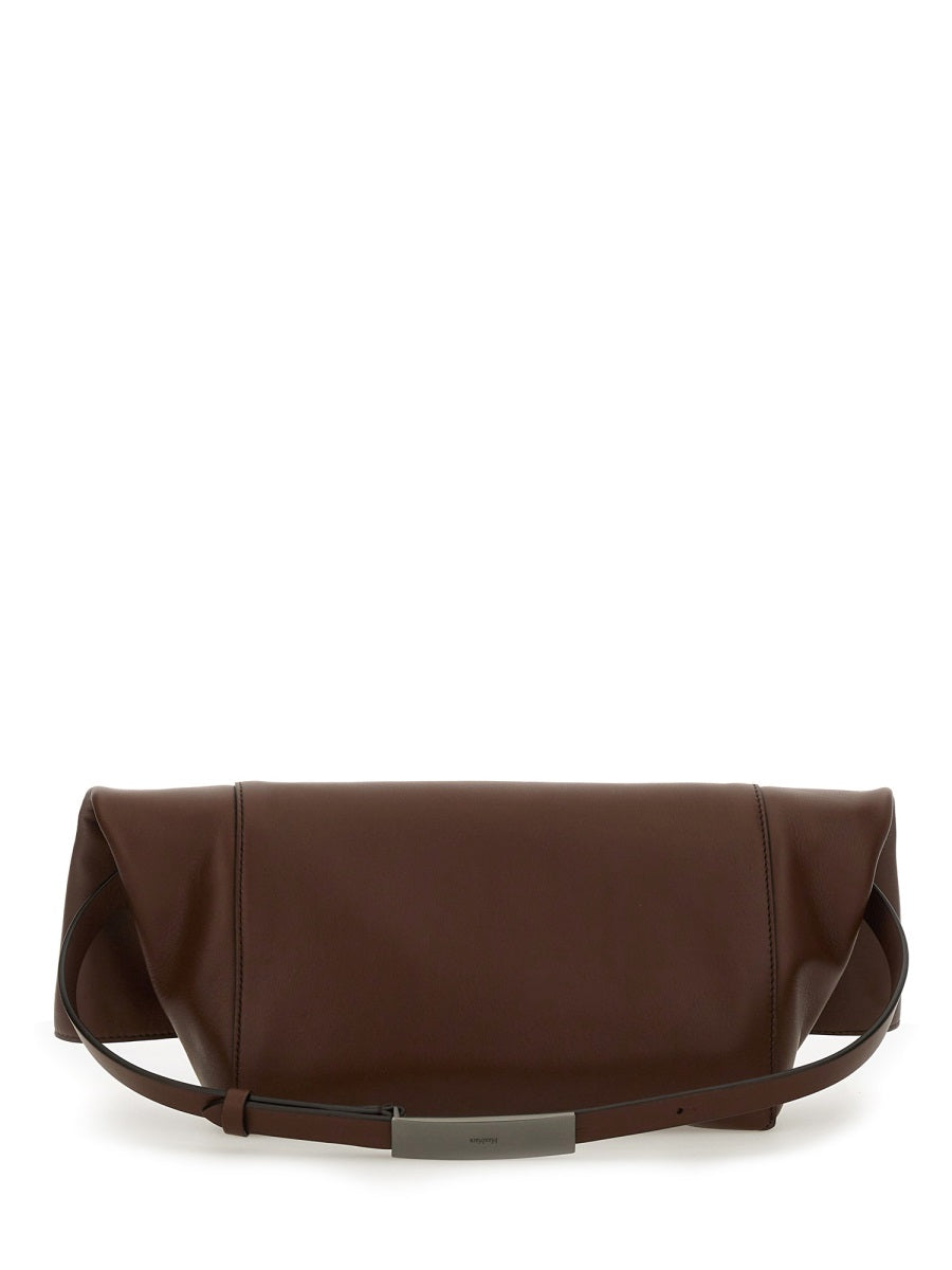 Max Mara Sculptural Clasp Calf Leather Clutch — Brown