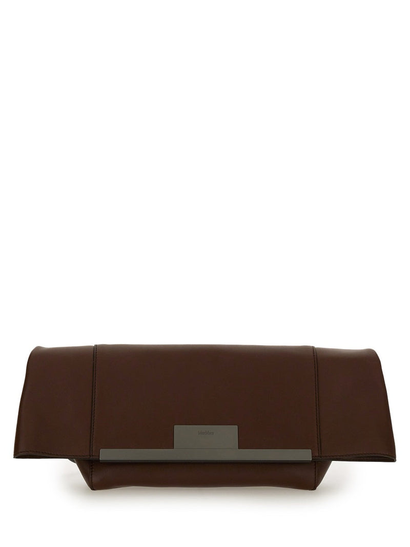 Max Mara Sculptural Clasp Calf Leather Clutch — Brown