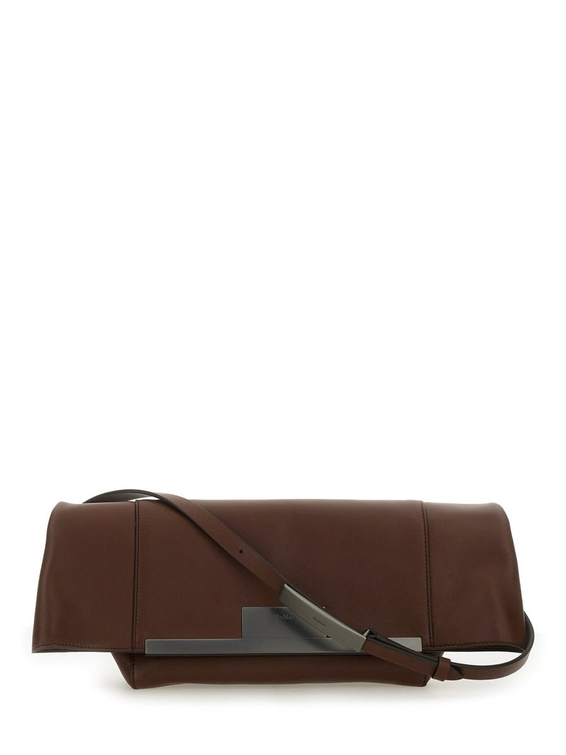 Max Mara Sculptural Clasp Calf Leather Clutch — Brown
