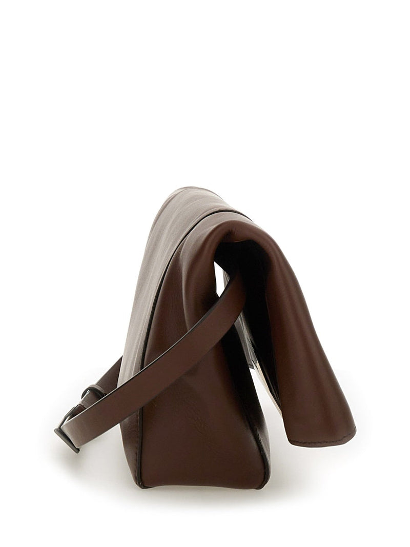 Max Mara Sculptural Clasp Calf Leather Clutch — Brown