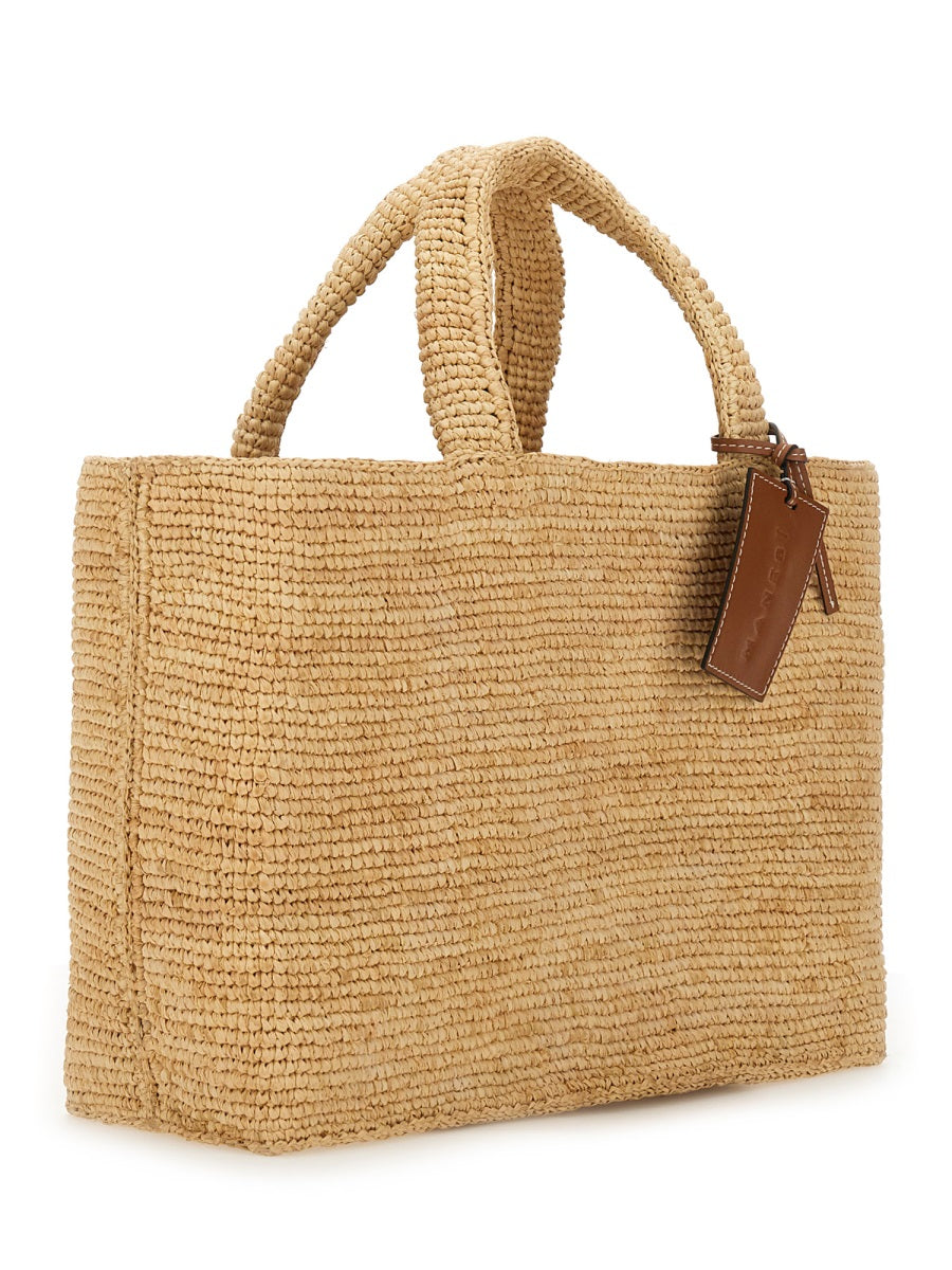 Manebi Sunset Shoulder Bag — Beige Raffia; Leather Details