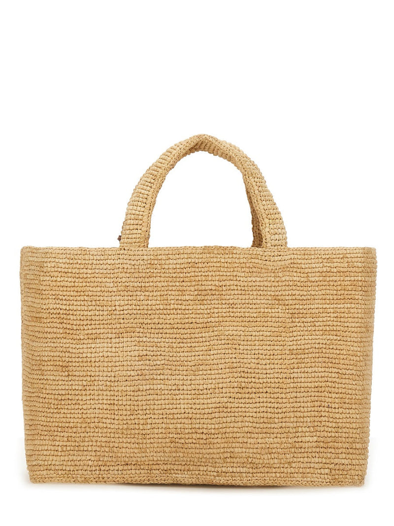 Manebi Sunset Shoulder Bag — Beige Raffia; Leather Details