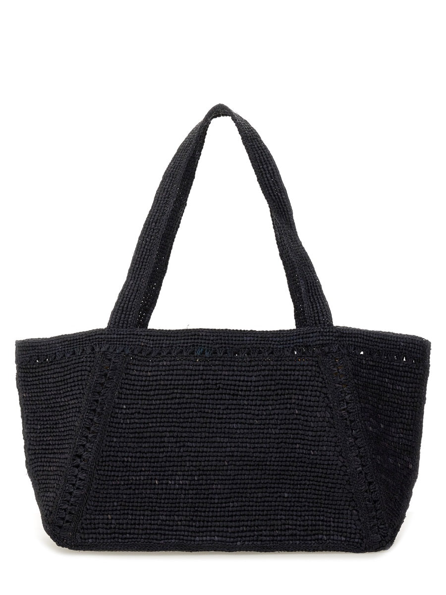 Patou Trapeze Tote Bag — Blue Raphia