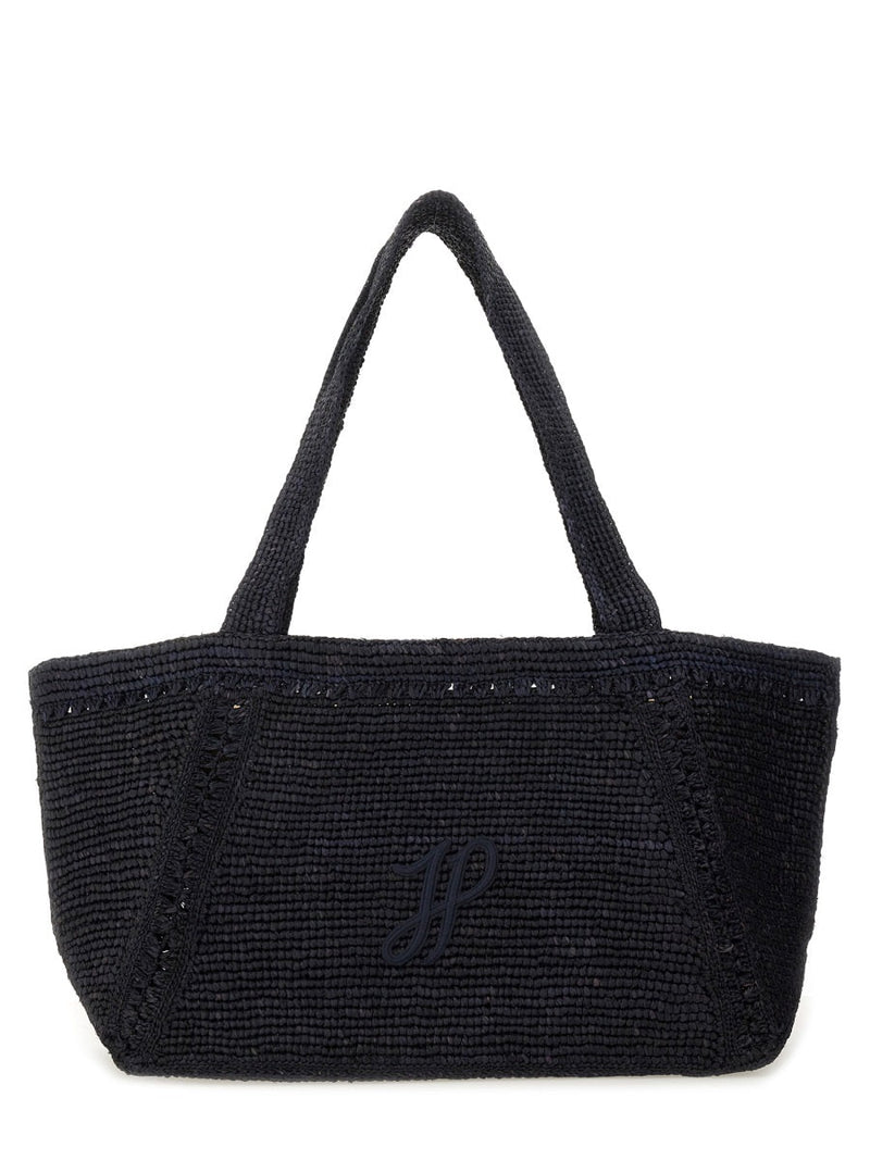 Patou Trapeze Tote Bag — Blue Raphia