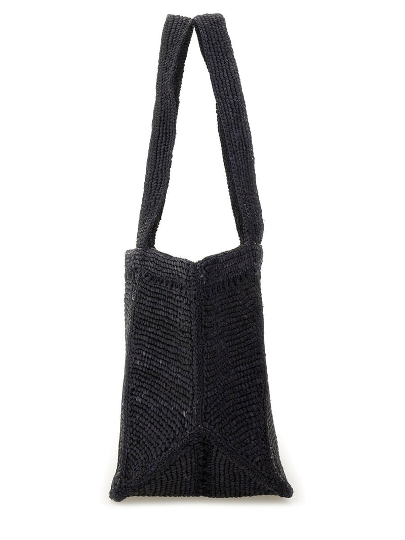 Patou Trapeze Tote Bag — Blue Raphia