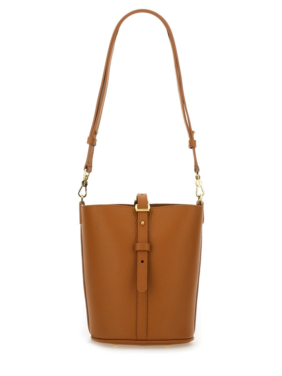 Patou Calf Leather Bucket Bag — Beige