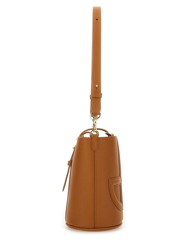 Patou Calf Leather Bucket Bag — Beige