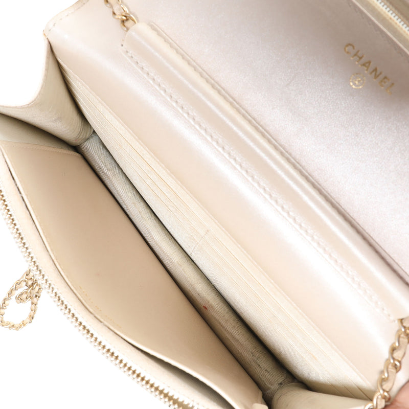 Chanel Gold Metallic Lizard Golden Class Wallet On Chain Beige Exotic Handbag